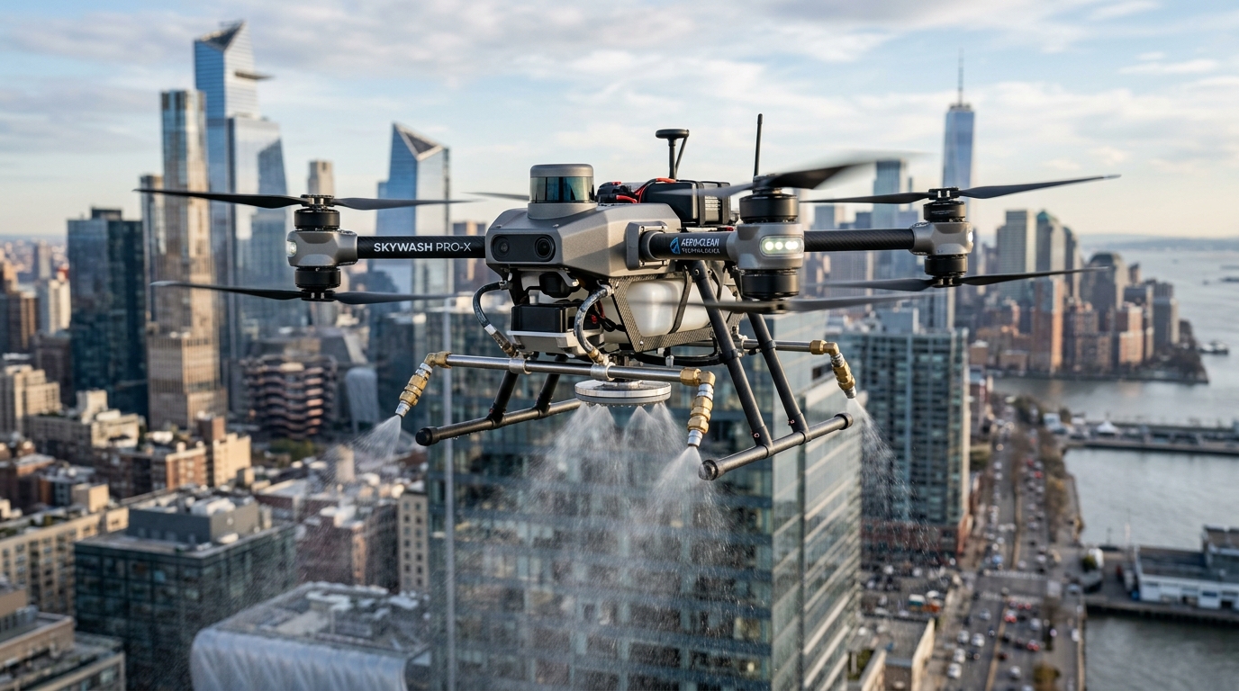 Drone de alta tecnologia sobrevoando a cidade