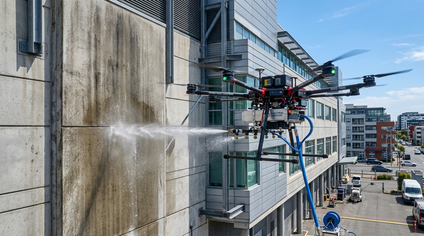 Drone industrial com mangueiras de alta pressão